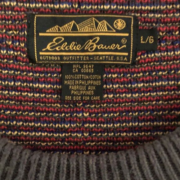 Eddie Bauer Chunky Knit Sweater Men's Sz L VTG 90s Colorful Plaid Textured Knit - Picture 4 of 12